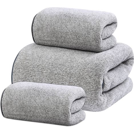 Ensemble de serviettes de qualité supérieure 3 pièces (1 serviette de bain, 2 gants de toilette), serviettes de douche ultra-absorbantes, gris