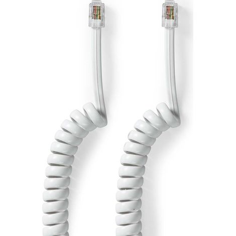 Cables de telecomunicaciones  RJ10 macho  RJ10 macho  2,00 metros  Diseño de cable: En espiral  Tipo de cable: RJ10  Blanco