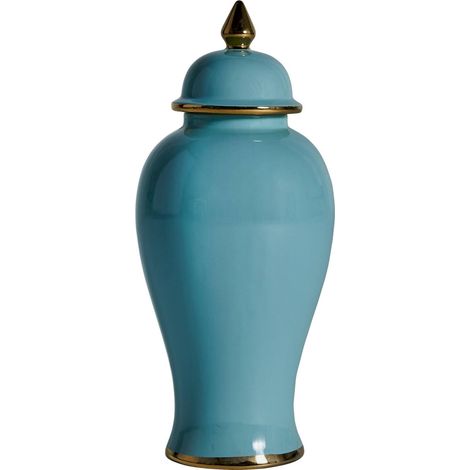 Vase provençal bleu d'ornement en céramique - Bleu azur avec finitions dorées (1/5)