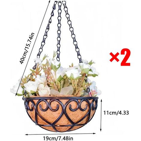 (Deux pots de 20 cm) Jardinière suspendue ronde et créative en noix de coco avec chaîne en fer, idéale pour les plantes vertes et les chlorophytums dans la décoration intérieure. (1/4)