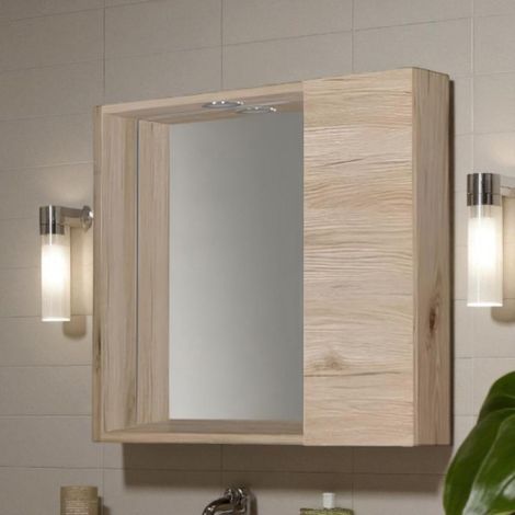 Specchiera bagno 60 cm 1 anta liscia e luce LED Quercia Naturale (1/2)