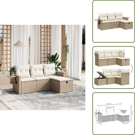 4-tlg. Garten-Sofagarnitur mit Kissen Beige Poly Rattan - Gartengestell - Gartenmöbel Set - Outdoor Lounge - Rattan Sessel - Gartenstuhl (1/5)