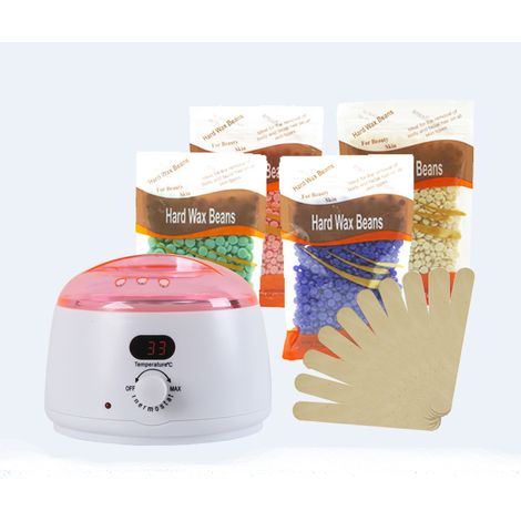 Chauffe-cire électrique, kit d'épilation à la cire professionnel Hatonky, chauffe-cire, 4 sachets de cire de 100 g, 10 spatules en bois (blanches) (1/4)