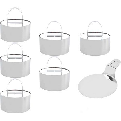 Stainless Steel Mousse Rings, 6 Round Pastry Cutters with 6 Pushers and a Spatula Individual Tart Mould for Desserts, Pastries, Mousses, Cakes and Hamburgers (1/5)