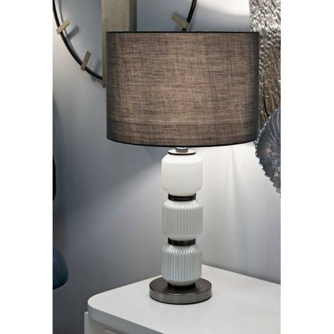 Dmora - Tischlampe Bunajska, Schreibtischleuchte, Büroleuchte, Arbeitslampe, 33x33 h57 cm, Weiß und Grau (1/5)