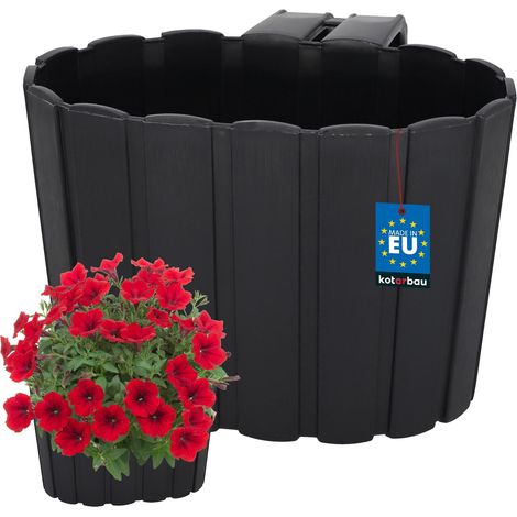 KOTARBAU® Vaso da fiori per balcone con staffa di sospensione, singolo, antracite rustico, 200 mm