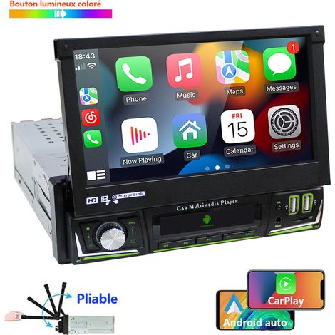 Autoradio stéréo 7" simple DIN CarPlay GPS WIFI écran rabattable - 4+64G (1/5)
