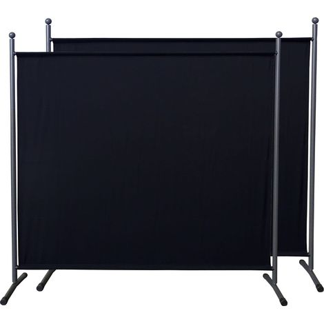 2 Stück Paravent 180 x 178 cm Schwarz Stoff Raumteiler Groß Stellwand Trennwand Balkon Sichtschutz