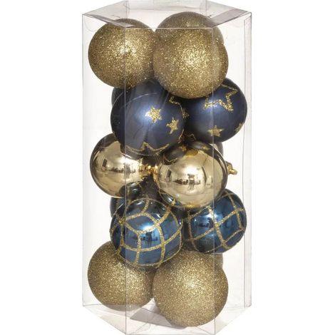 Déco de sapin Lot de 15 Boules de Noël D 5 cm - Or et Bleu - Feeric Christmas