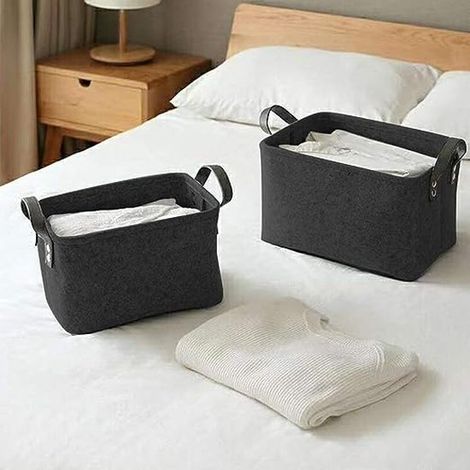 2er-Pack große Filz-Aufbewahrungskörbe 39 x 29 x 25 cm offene Filzbox mit Griff faltbare Filzkörbe Wäschekörbe Organizer-Körbe für Kleidung grau (1/4)