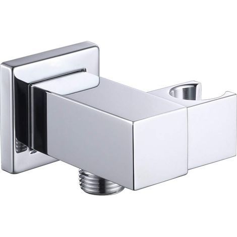 Supporto per soffione doccia in ottone quadrato argento (1/5)