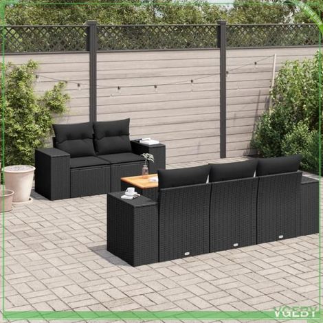 Salon de jardin - 3225327 - Résine tressée noire - 6 places modulable - Table acacia (1/3)
