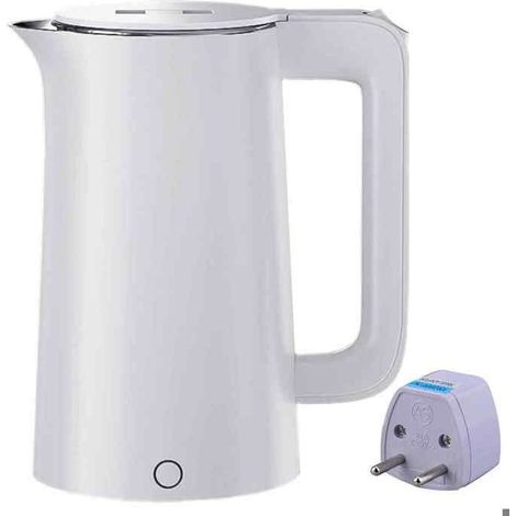 Bouilloire électrique inox double paroi – Anti-brûlure, arrêt automatique – Blanche (1/5)