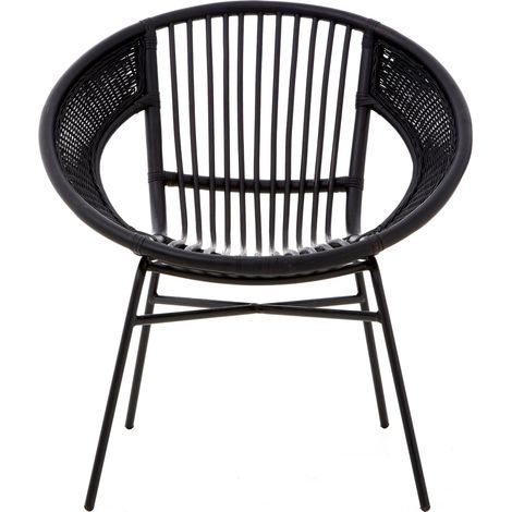 Interiors by Premier Comfortable Black Natural Rattan And Iron Black Arm Chair, Stylish Outdoor Chair, Versatile Dining Chair (1/5)