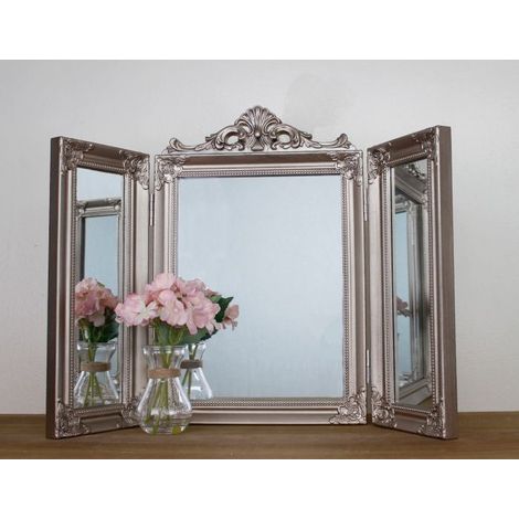 Ornate Silver Dressing Mirror, Antique Style Mirror, Gold Dressing Table Mirror, Table Rustic Vanity Mirror Ornate Shabby Chic Make Up Styling Bedroom Folding Mirror (1/5)