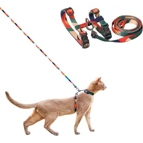1 Ensemble Harnais Et Laisse Pour Chat - Réglable Anti-Fuite - Léger Et Doux - Pour Marche Et Déplacements - Multicolore - 19-31cm (1/5)