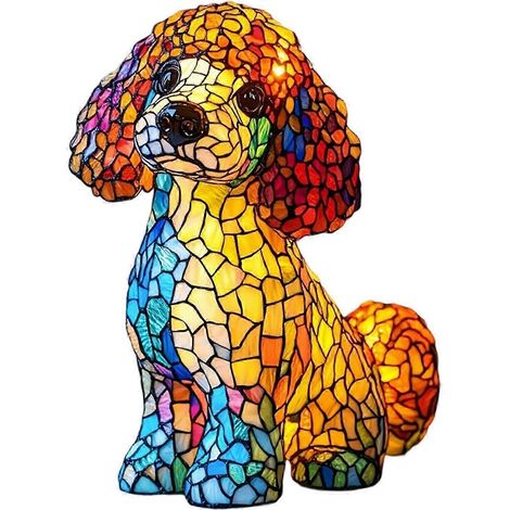 Niedliches Teddyhund-Nachtlicht – LED-Tischlampe mit bemaltem Glasdesign, perfektes Geschenk für Hundeliebhaber, Dekoration für Zuhause und Büro