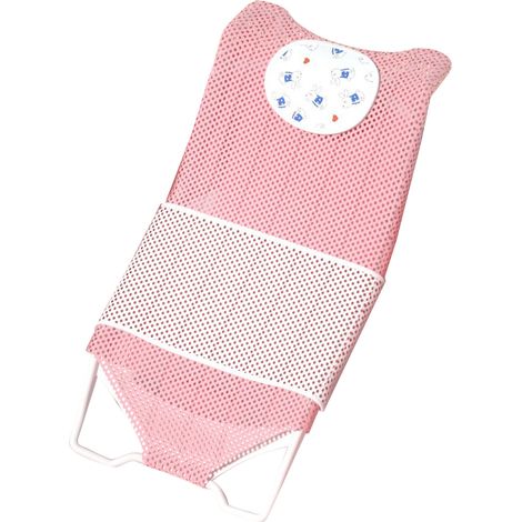 Support de bain pour bébé universel à hauteur réglable, confortable et stable, rose, avec coussin et tapis antidérapant. (1/4)
