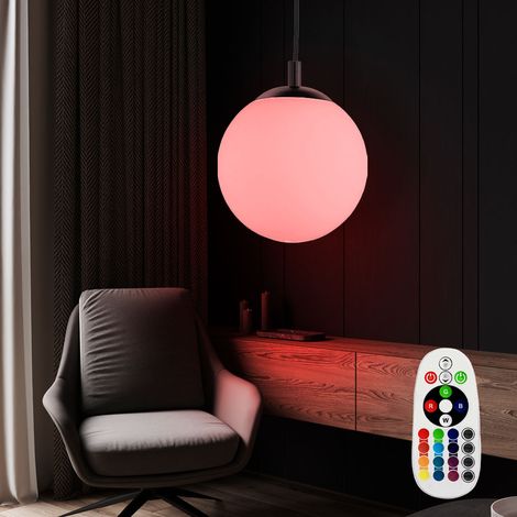 Hängeleuchte Pendelleuchte Hängelampe Esszimmerleuchte, Fernbedienung dimmbar Memory, Metall Glas Nickel matt opal, 1x RGB LED 8,5W 806Lm warmweiß, DxH 30x180cm