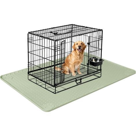 Tapis de cage en silicone pour chien, 177,8 x 114,3 cm, tapis de niche avec bord surélevé, lavable, imperméable, étanche, protège les sols (vert) (1/5)