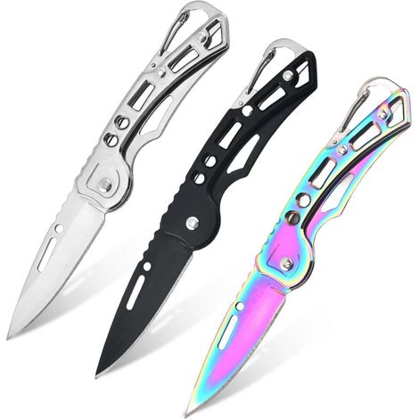 3er Set Klappmesser mit D2 Stahlklinge und Karabinerhaken