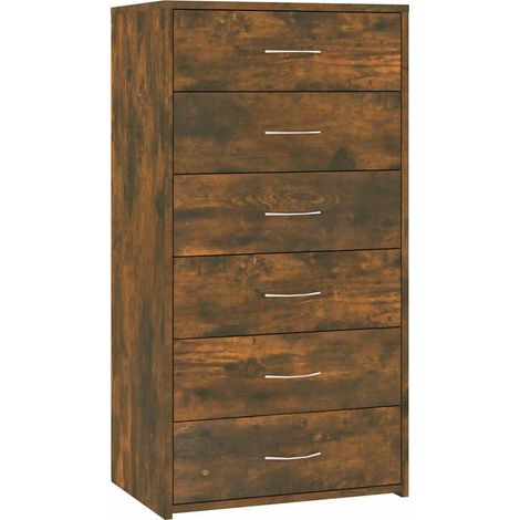 Sideboard 6 Schubladen Räuchereiche 50x34x96 cm Holzwerkstoff vidaXL