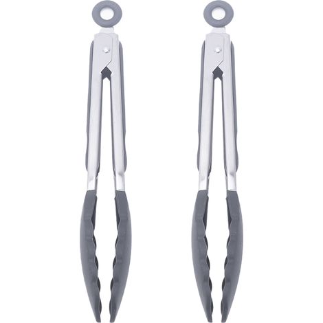 Pinces De Cuisine - Acier Inoxydable - Embouts En Silicone - Verrouillables - Pour Barbecue Et Cuisson - Lot De 2 (1/5)