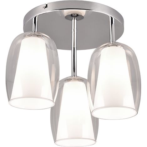 Plafonnier 3xE14 max 10W, verre transparent et blanc, chrome – Trio Select - Barret (1/2)