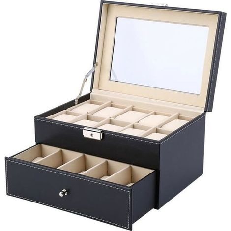 Coffret à Montre Boîte en Cuir avec Serrure, Présentoir Double Couche pour Rangement 20 Montres Cadeau élégant pour Homme/Femme