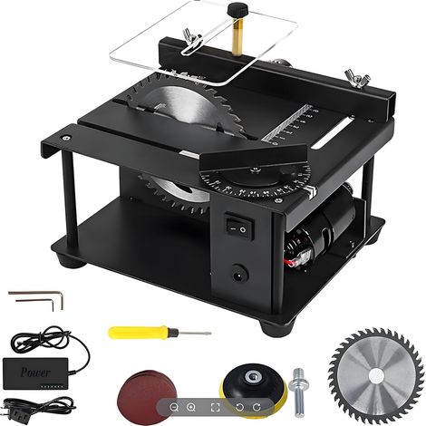 Sega da tavolo in miniatura, sega da tavolo portatile, sega da tavolo scorrevole da 200 W, taglio smussato da 0 a 90°, profondità di taglio di 35 mm, 3000 giri/min, per legno, metallo e plastica (1/5)