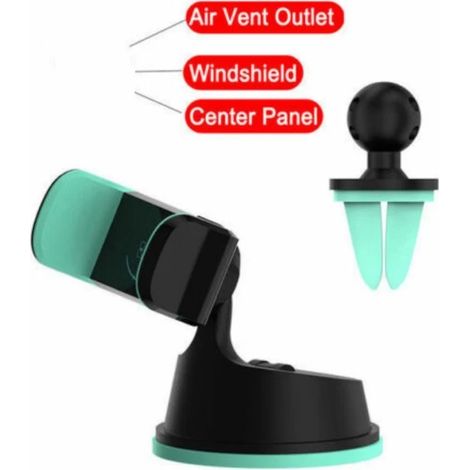 Support de téléphone multifonctionnel pour voiture, fixation universelle pour pare-brise, antidérapant, avec pince pour grille d'aération et rotation à 360°.