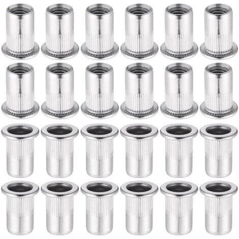 Pair 60 écrous à sertir M5/6/8 en acier inoxydable 304, écrous à sertir, écrous à sertir à tête plate, inserts d'écrous en acier, écrous à sertir filetés à tête plate, inserts d'écrous à sertir, filet (1/4)