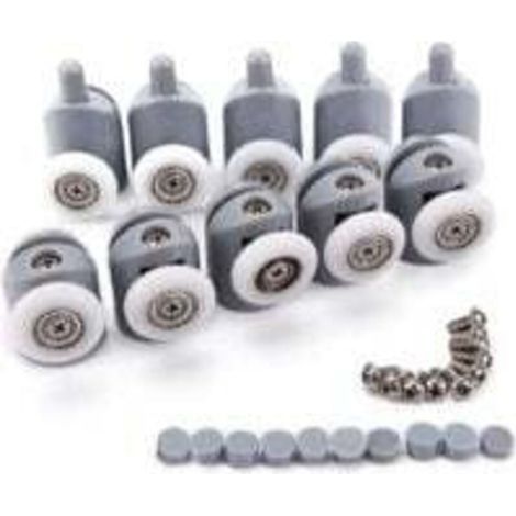 10pcs Porte de Douche Galet Ajustables Dual Rouleau Roulettes Cabine de Douche pour Salle de Bain 25mm 5 Supérieures et 5 Inférieure (1/5)