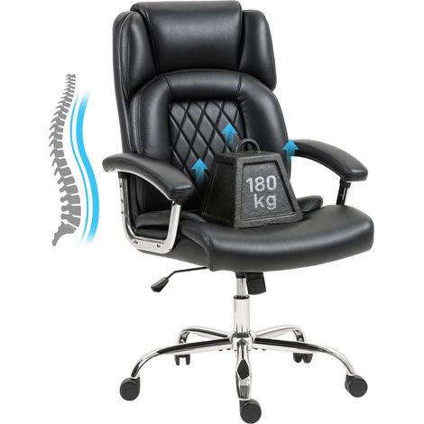 HOMCOM Office Chair 180kg, High Back Desk Chair with Spring Cushion, Black