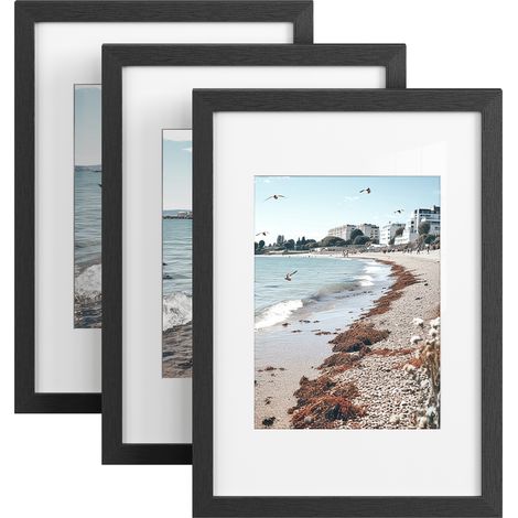 Cadres Photo A4 Lot de 3, Porte Photo Mural en Bois MDF, Noir (1/5)