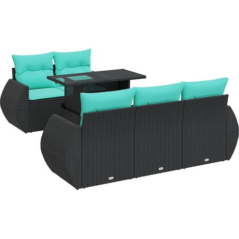 Set sofás jardín y cojines 6 pzas ratán sintético acacia negro vidaXL (1/5)