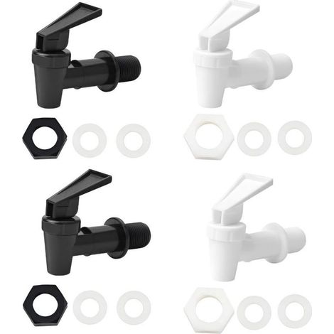 Robinet distributeur de boissons en verre 4 pièces, robinet distributeur de boissons étanche en PP pour les barbecues, les pique-niques, les fêtes au bord de la piscine (2 Noirs + 2 Blancs)
