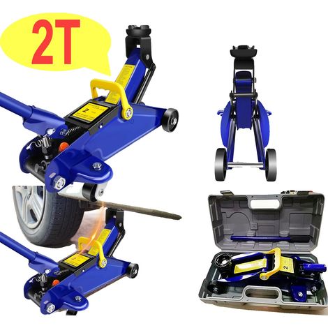 Cric hydraulique, capacité de 2 tonnes, hauteur minimale de 13,5 cm, hauteur maximale de 32 cm, matériau en acier allié, fonctionnement par pédale et manivelle (1/5)