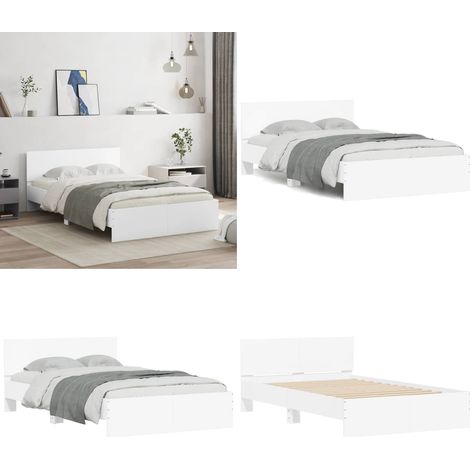 Bettgestell mit Kopfteil Weiß 120x200 cm - Holzbettwäsche - Bettkasten - Einzelbett - Boxspringbett - Lattenrost - Home & Living (1/5)