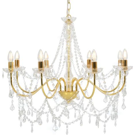 Vidaxl – Lustre doré avec perles – 8 ampoules E14 – Dimensions 80 x 75 cm – Métal et acrylique – Pour décoration intérieure (1/6)