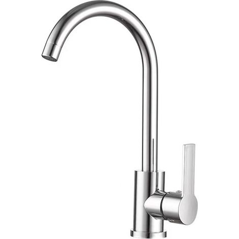 Robinet mélangeur eau chaude/eau froide, poignée unique en nickel brossé, bec pivotant à 360°, mitigeur intégré (1/5)