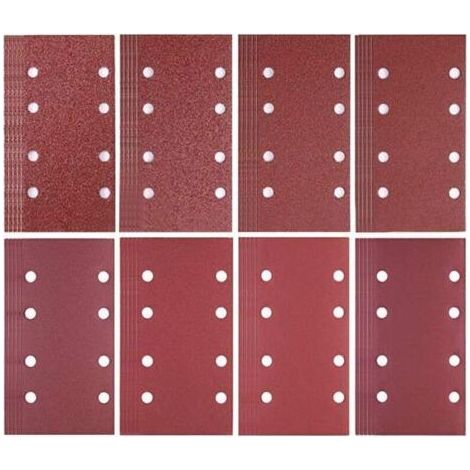 Lot de 80 feuilles de papier abrasif 93 x 185 mm - 8 trous - Grain 40/60/80/120/180/240/320/400 - Pour ponceuse Bosch (1/4)