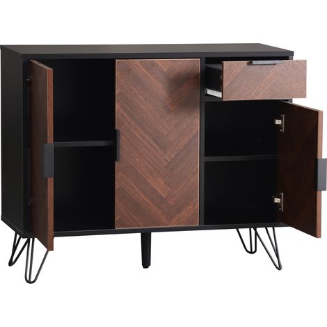 ELVMI Buffet et enfilade avec 3 Portes, 1 Tiroir et Étagères Réglables pour Salon en MDF 90×30×71.5 cm Noir (1/4)