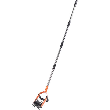 Bêche à main jardin avec roues étoilées en acier manganèse et manche inox réglable, décompactingueur de terre pour aération, désherbage et ressemis, lot 4 manches (1/5)