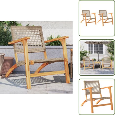 Gartenstühle 2 Stk. Beige Poly Rattan und Akazienholz - Gartenstühle - Outdoor Furniture - Rattan Gartenmöbel - Gartenmöbel Set - Balkonmöbel