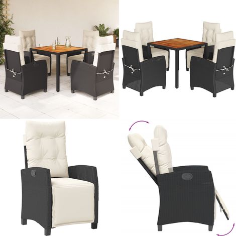 5-tlg. Garten-Essgruppe mit Kissen Schwarz Poly Rattan - Gartenstuhl - Gartentisch (1/5)