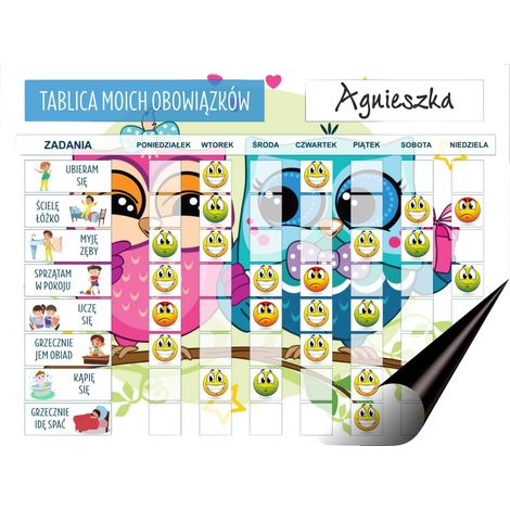 Lavagna magnetica per il frigorifero. Agenda per bambini + faccine sorridenti.