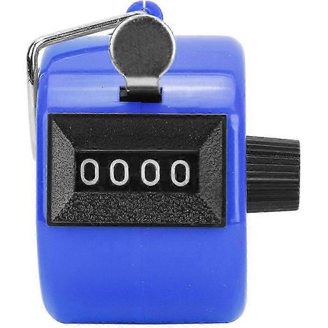 Compteur manuel BERM 4 chiffres en plastique, outil de décompte à bouton et remise à zéro, avec crochet, bleu (1/3)