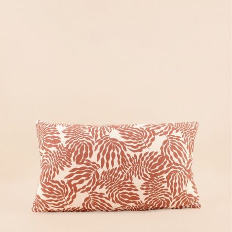 Coussin extérieur motif floral terracotta 30x50cm