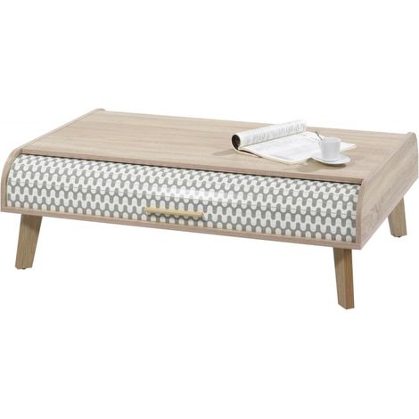 Table Basse Vintage Chêne 2 Rideaux 4 Niches - Coloris Rideau: Vagues Grises 810 (1/3)
